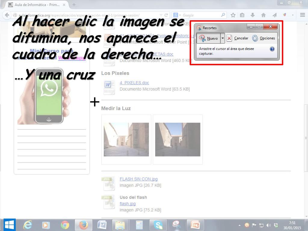 Al hacer clic la imagen se difumina, nos aparece el cuadro de la derecha…