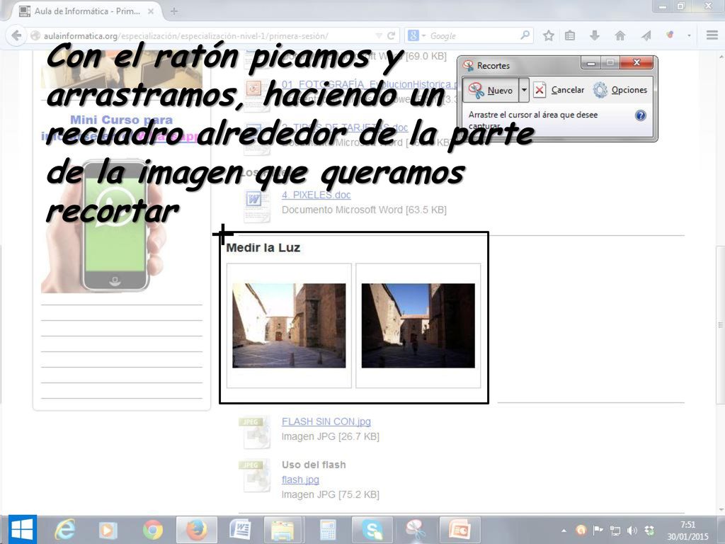 Con el ratón picamos y arrastramos, haciendo un recuadro alrededor de la parte de la imagen que queramos recortar