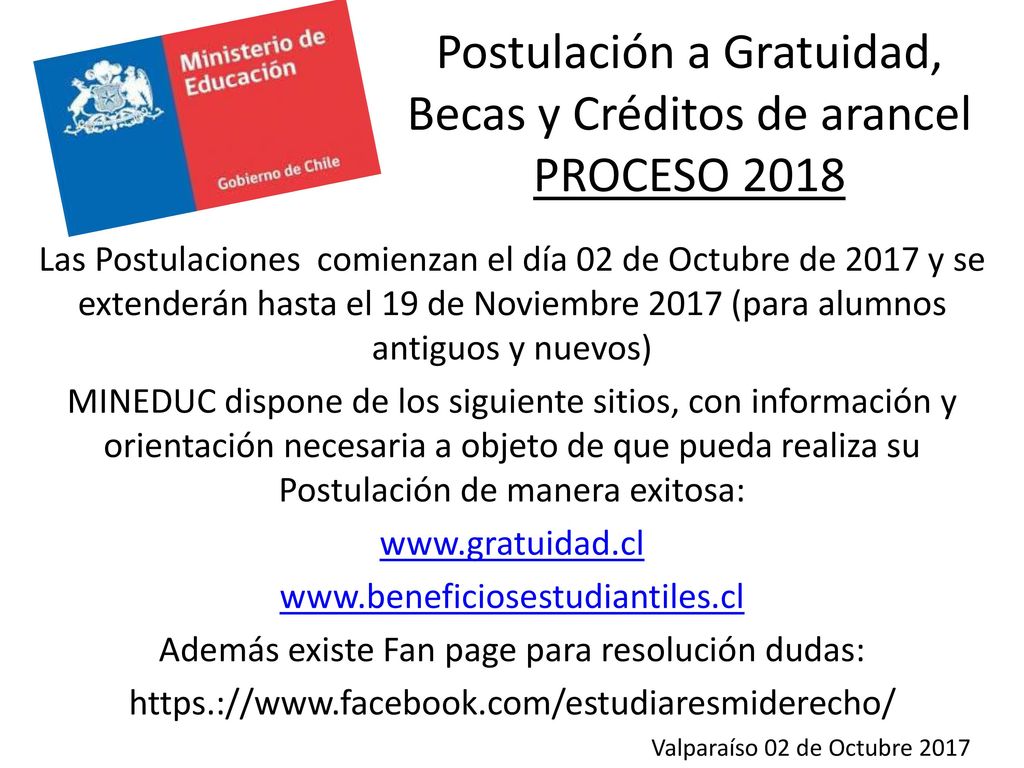 Postulación a Gratuidad, Becas y Créditos de arancel PROCESO 2018