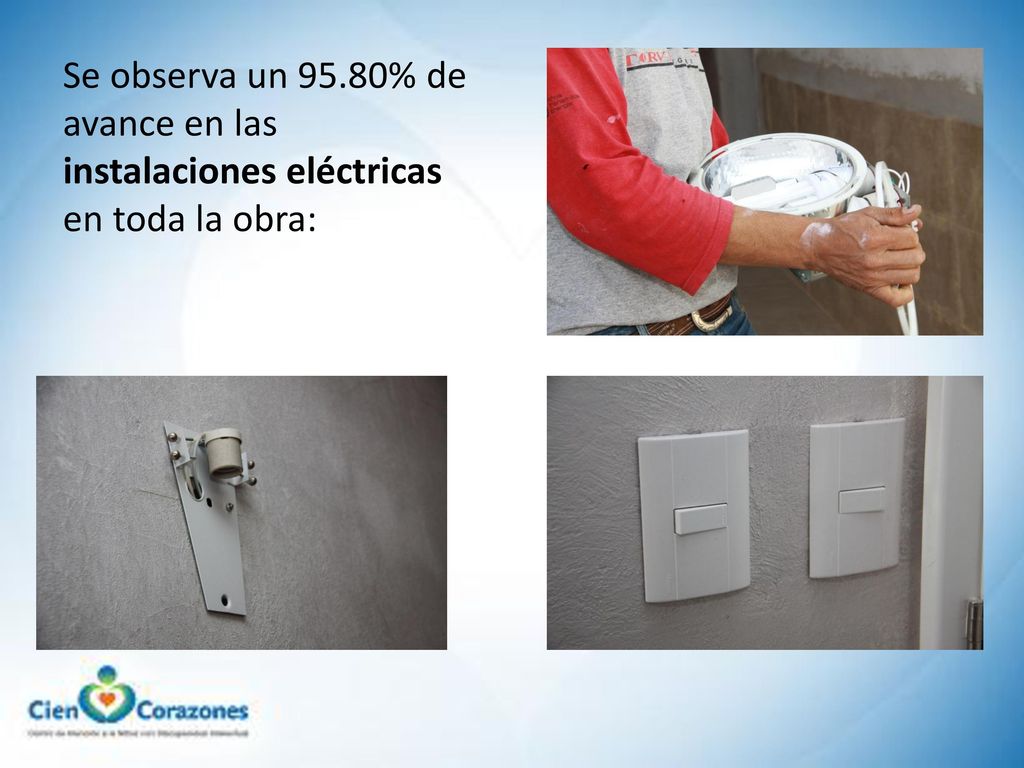 Se observa un 95.80% de avance en las instalaciones eléctricas en toda la obra: