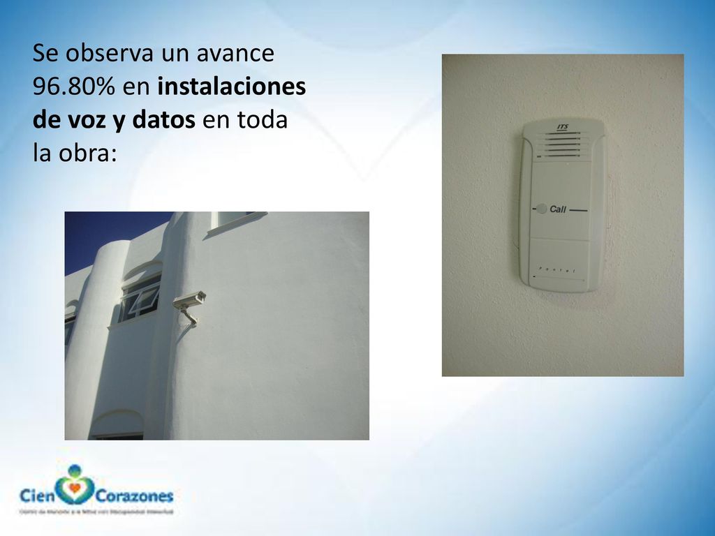 Se observa un avance 96.80% en instalaciones de voz y datos en toda la obra: