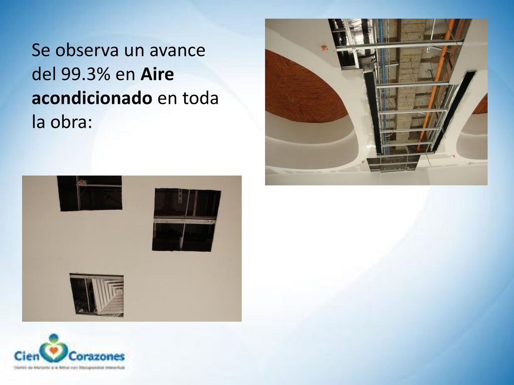 Se observa un avance del 99.3% en Aire acondicionado en toda la obra: