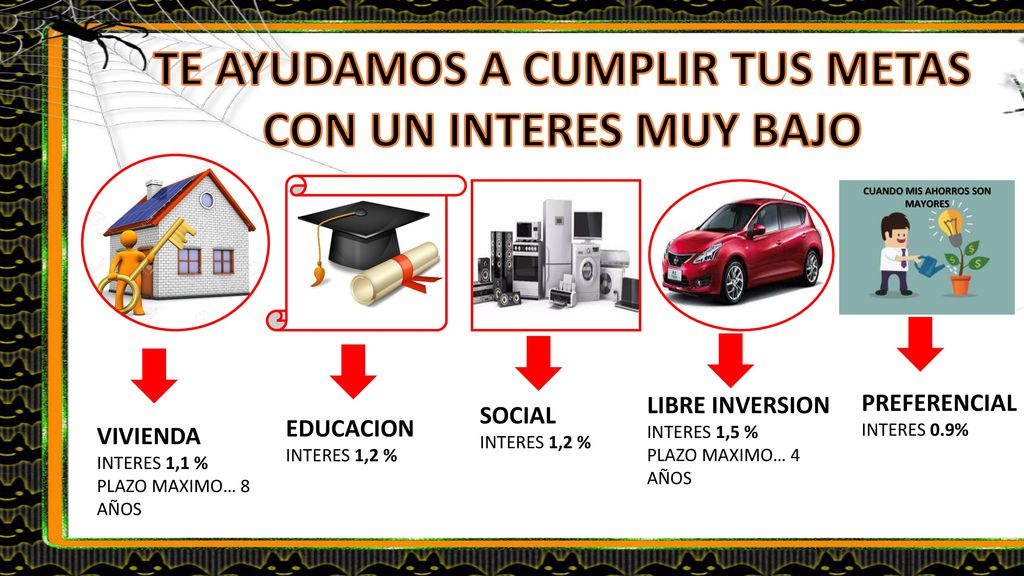 TE AYUDAMOS A CUMPLIR TUS METAS CON UN INTERES MUY BAJO
