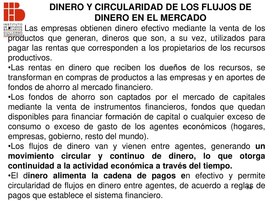 DINERO Y CIRCULARIDAD DE LOS FLUJOS DE DINERO EN EL MERCADO