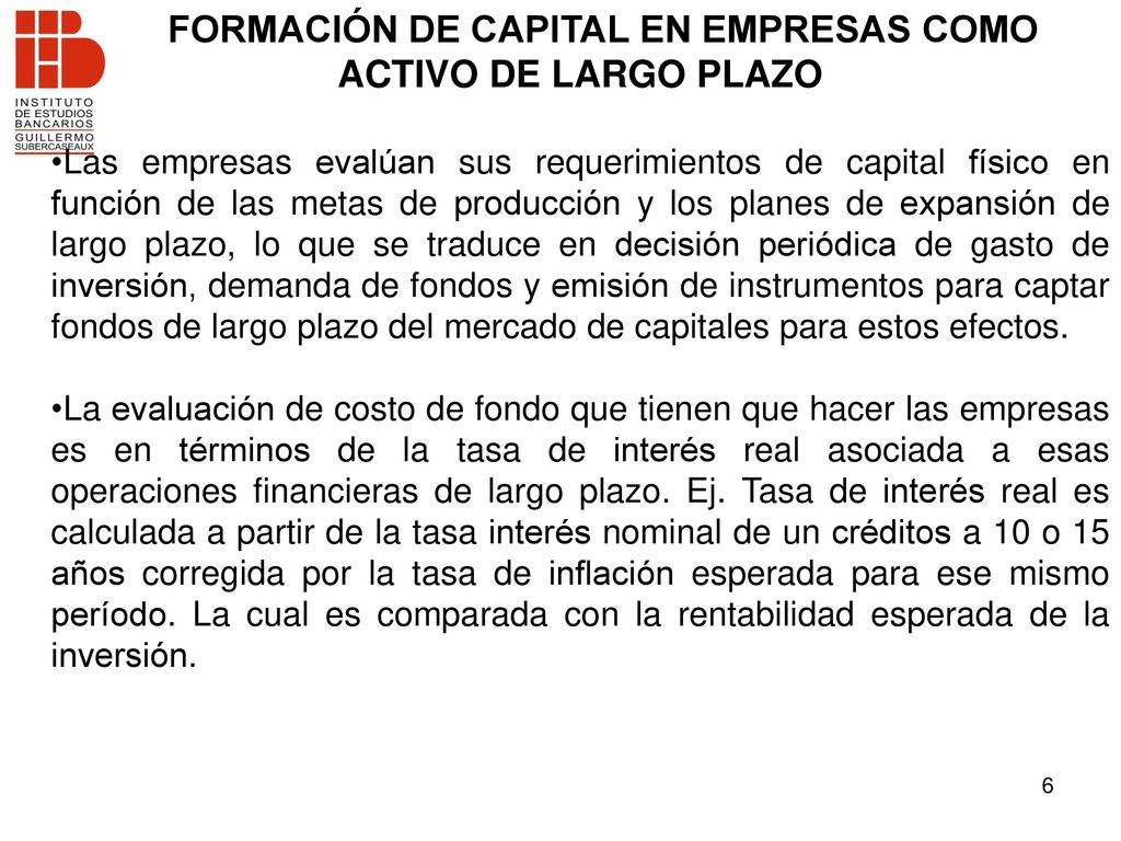 FORMACIÓN DE CAPITAL EN EMPRESAS COMO ACTIVO DE LARGO PLAZO