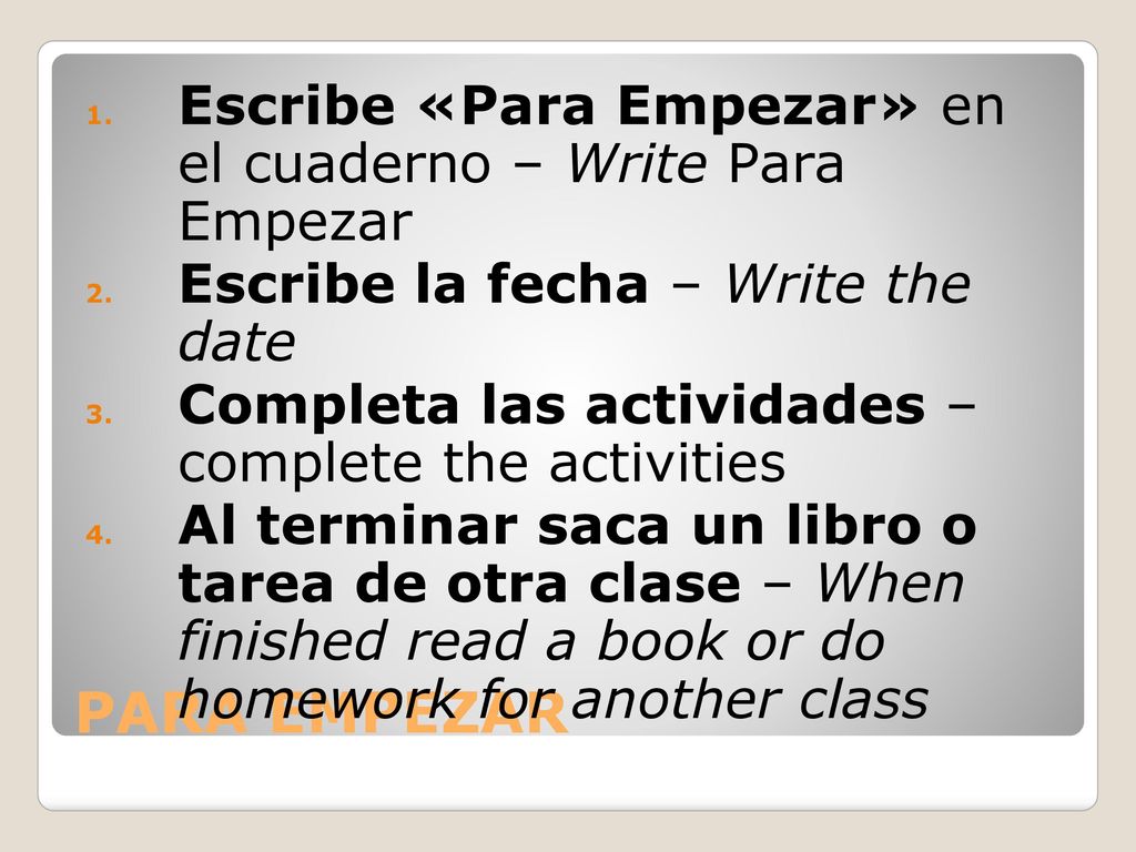 Escribe «Para Empezar» en el cuaderno – Write Para Empezar