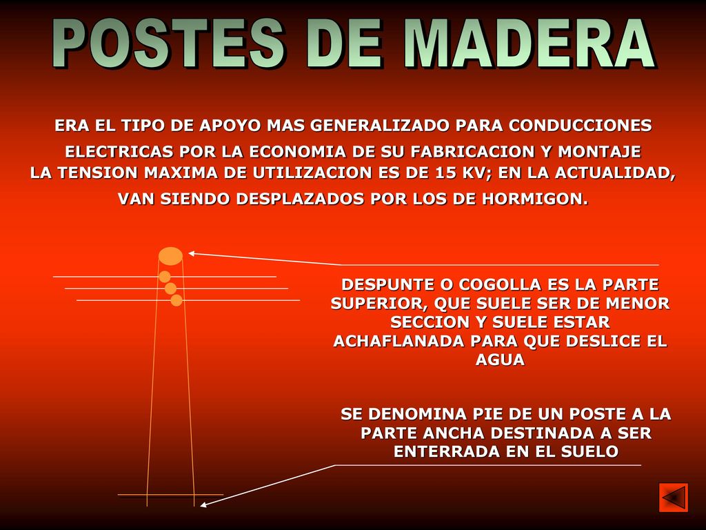 POSTES DE MADERA ERA EL TIPO DE APOYO MAS GENERALIZADO PARA CONDUCCIONES ELECTRICAS POR LA ECONOMIA DE SU FABRICACION Y MONTAJE.
