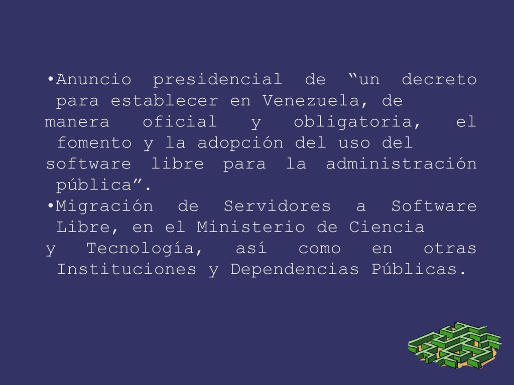 •Anuncio presidencial de un decreto para establecer en Venezuela, de