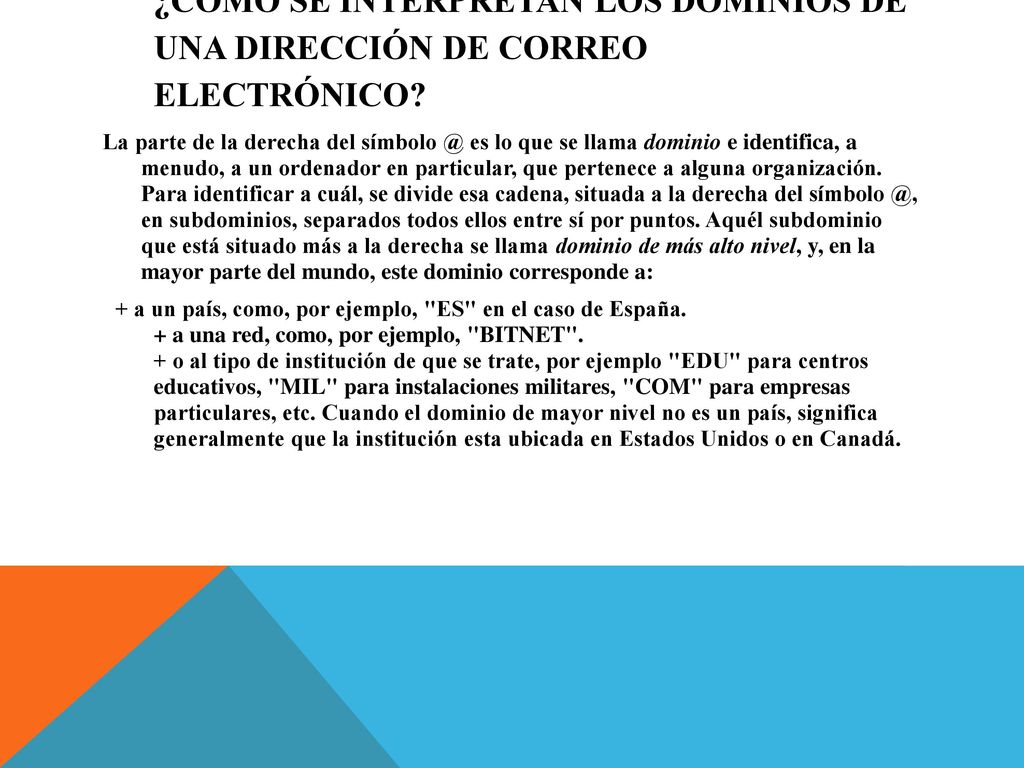 ¿Cómo se interpretan los DOMINIOS de una dirección de Correo Electrónico