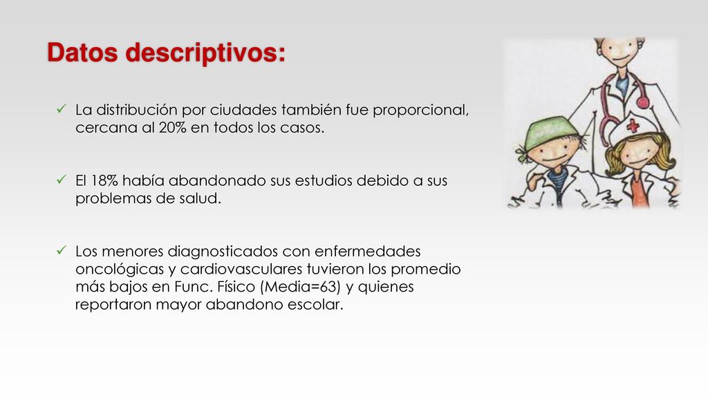 Datos descriptivos: La distribución por ciudades también fue proporcional, cercana al 20% en todos los casos.