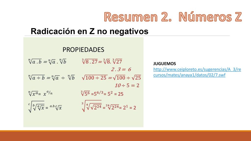 Resumen 2. Números Z Radicación en Z no negativos JUGUEMOS