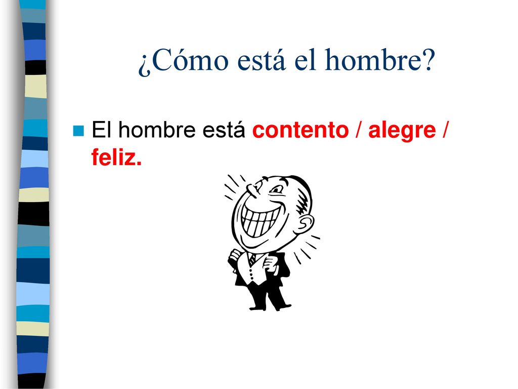 ¿Cómo está el hombre El hombre está contento / alegre / feliz.