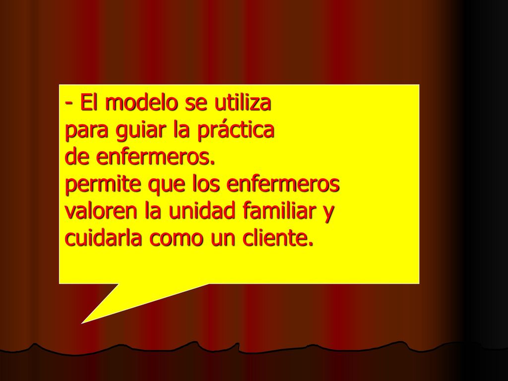 - El modelo se utiliza para guiar la práctica. de enfermeros.