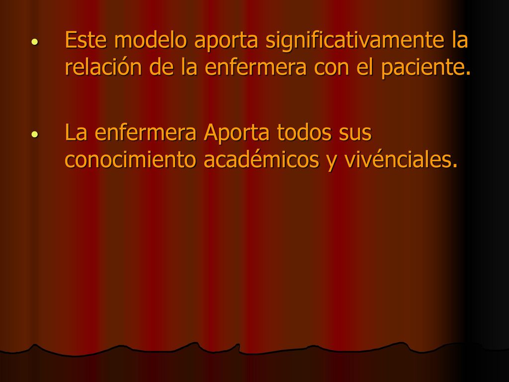 Este modelo aporta significativamente la relación de la enfermera con el paciente.