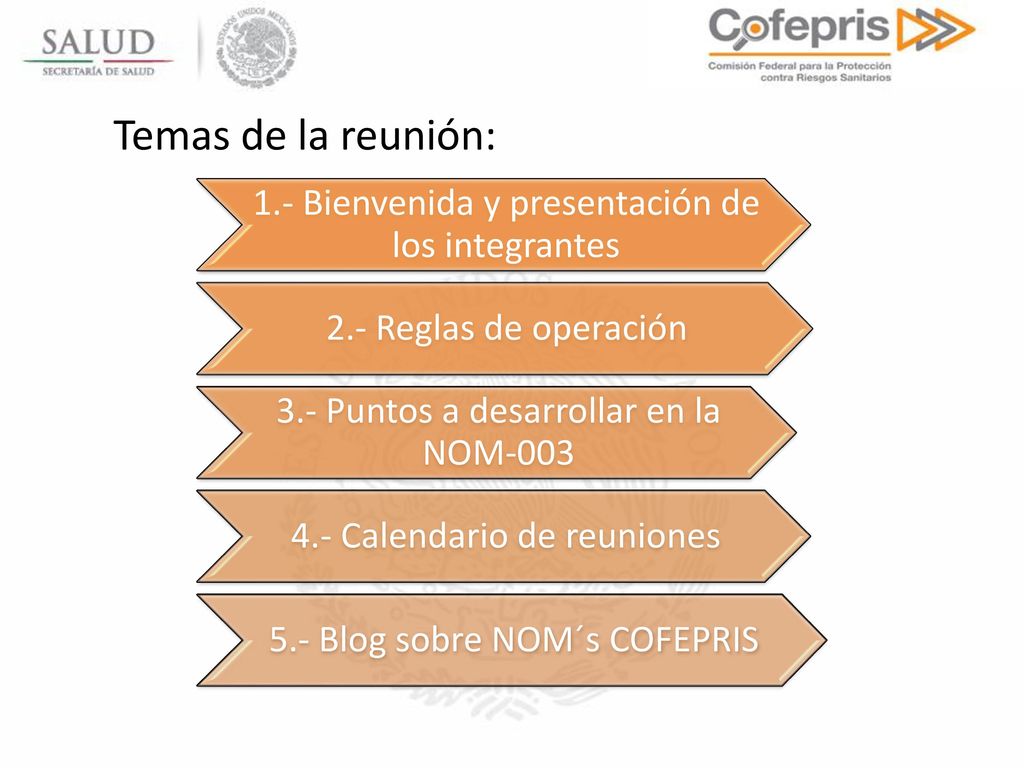Temas de la reunión: 1.- Bienvenida y presentación de los integrantes