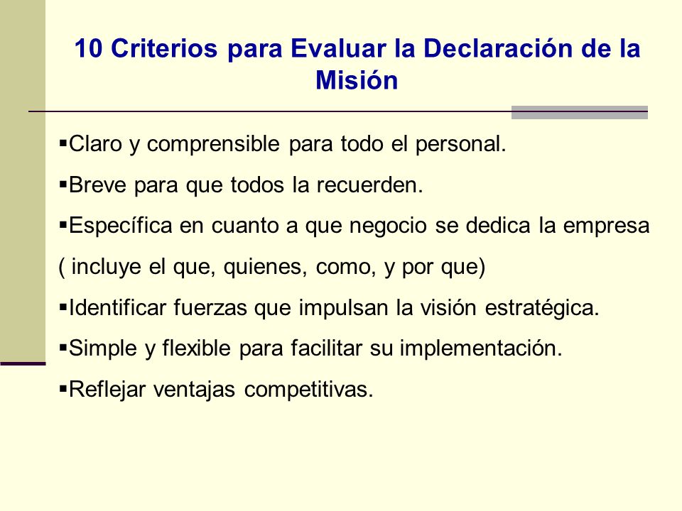 10 Criterios para Evaluar la Declaración de la Misión