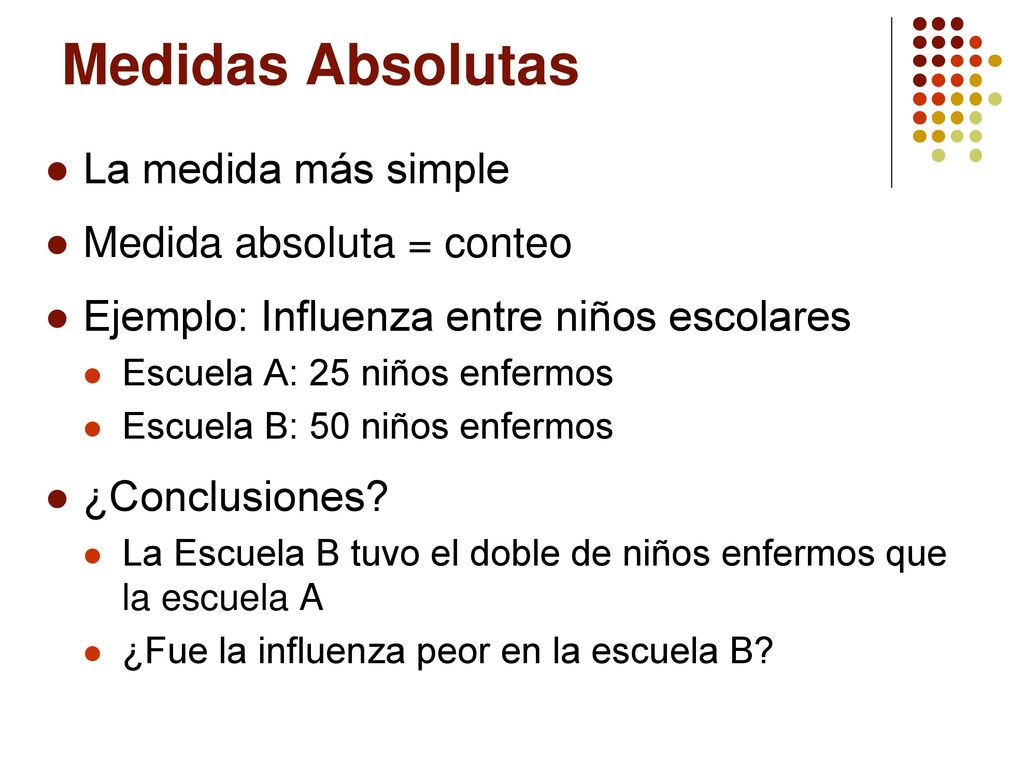 Medidas Absolutas La medida más simple Medida absoluta = conteo