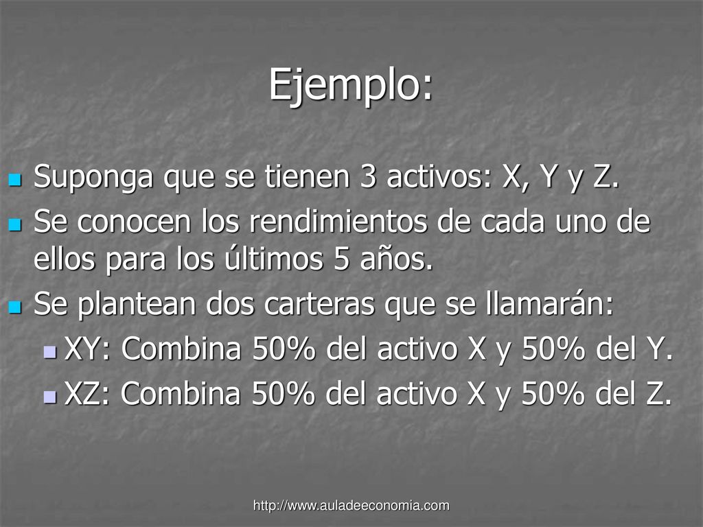 Ejemplo: Suponga que se tienen 3 activos: X, Y y Z.