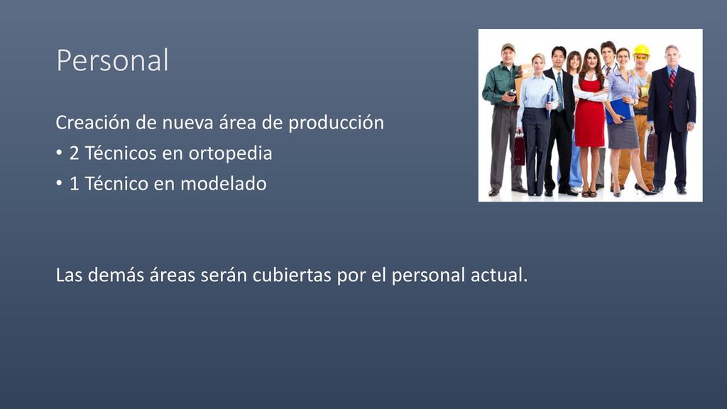 Personal Creación de nueva área de producción 2 Técnicos en ortopedia