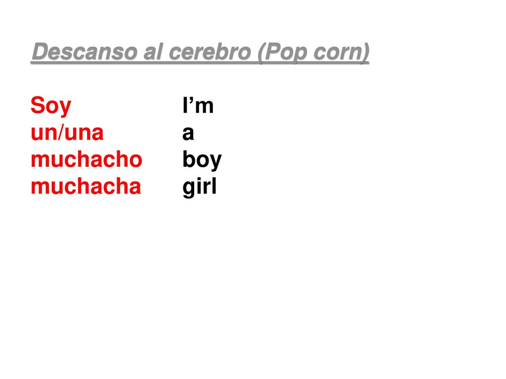 Descanso al cerebro (Pop corn) Soy. I’m un/una. a muchacho