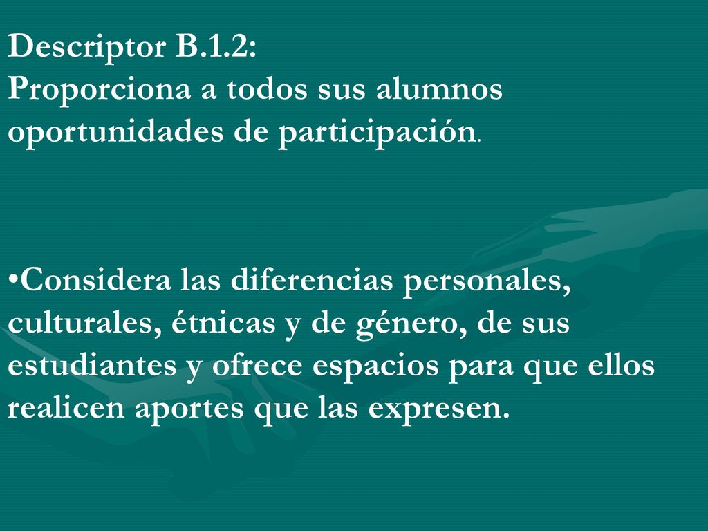 Descriptor B.1.2: Proporciona a todos sus alumnos oportunidades de participación.