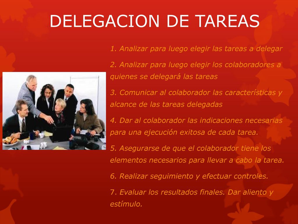 DELEGACION DE TAREAS 1. Analizar para luego elegir las tareas a delegar.