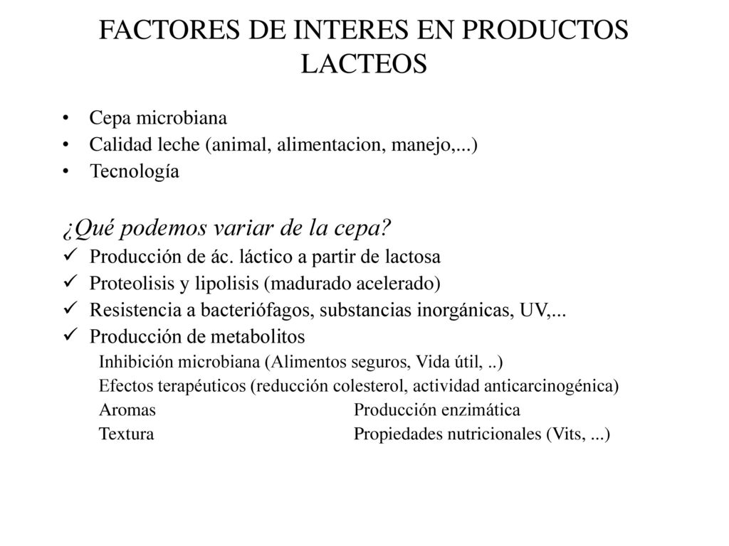FACTORES DE INTERES EN PRODUCTOS LACTEOS