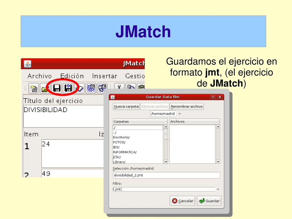 Guardamos el ejercicio en formato jmt, (el ejercicio de JMatch)