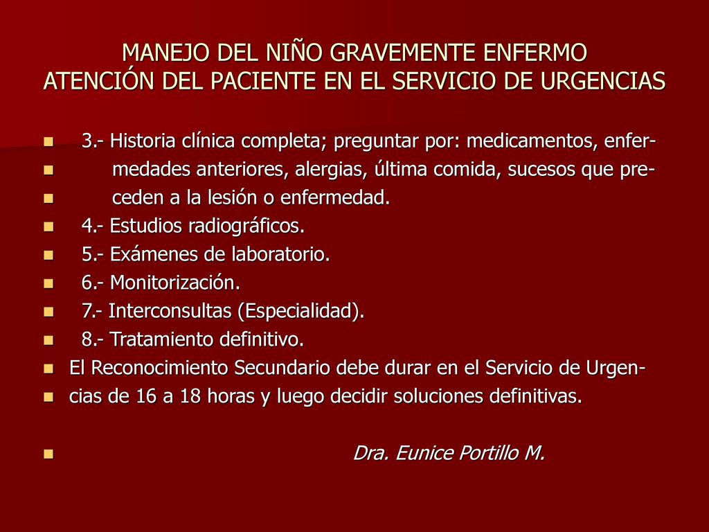 MANEJO DEL NIÑO GRAVEMENTE ENFERMO ATENCIÓN DEL PACIENTE EN EL SERVICIO DE URGENCIAS