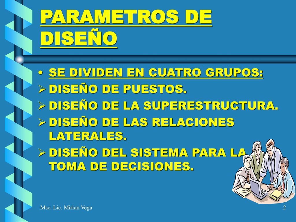 PARAMETROS DE DISEÑO SE DIVIDEN EN CUATRO GRUPOS: DISEÑO DE PUESTOS.