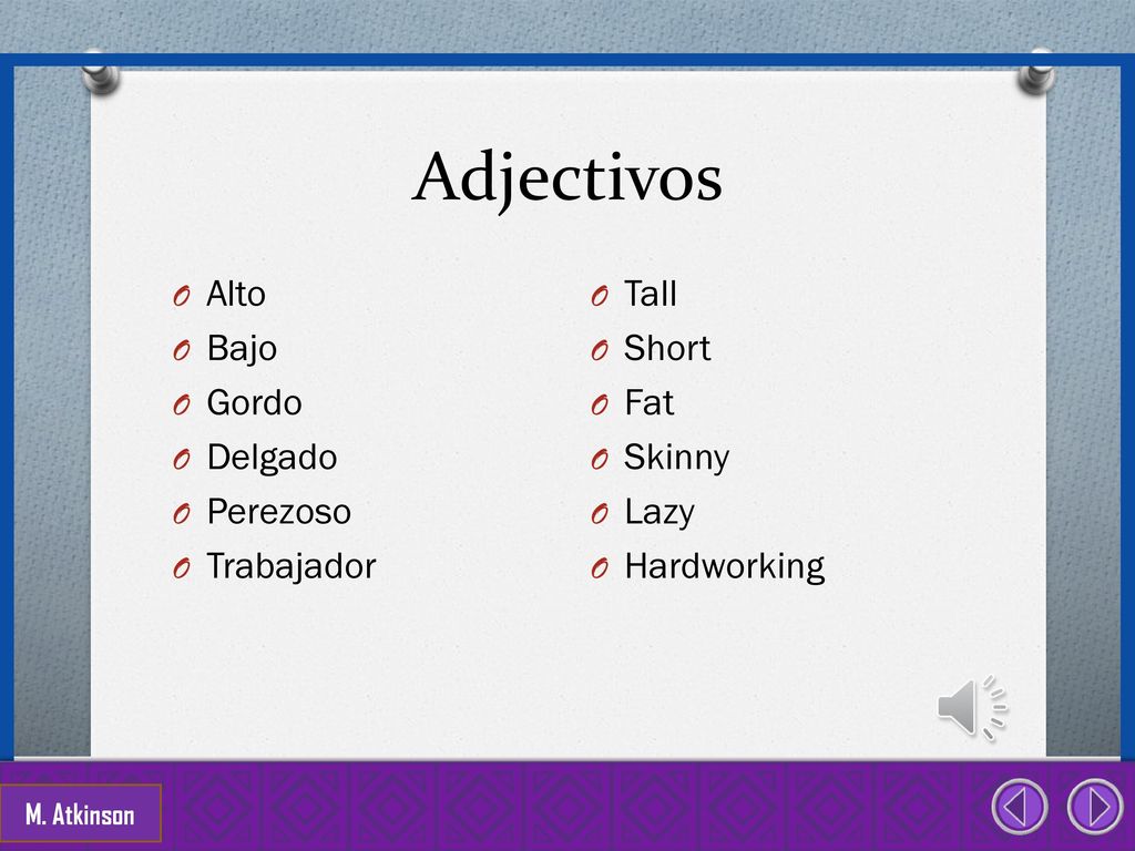 Adjectivos Alto Bajo Gordo Delgado Perezoso Trabajador Tall Short Fat