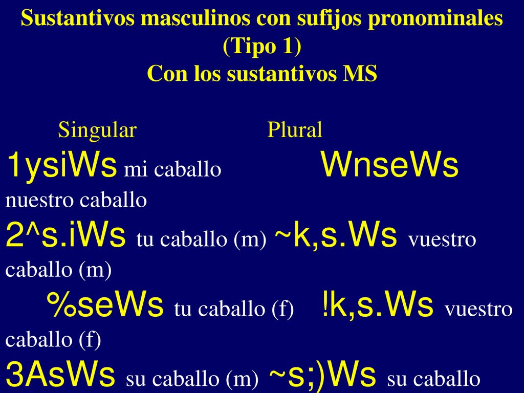 Sustantivos masculinos con sufijos pronominales (Tipo 1)