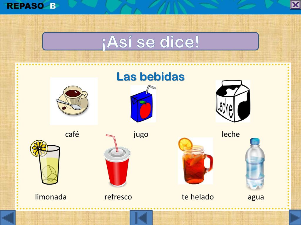 ¡Así se dice! Las bebidas REPASO B limonada refresco te helado agua