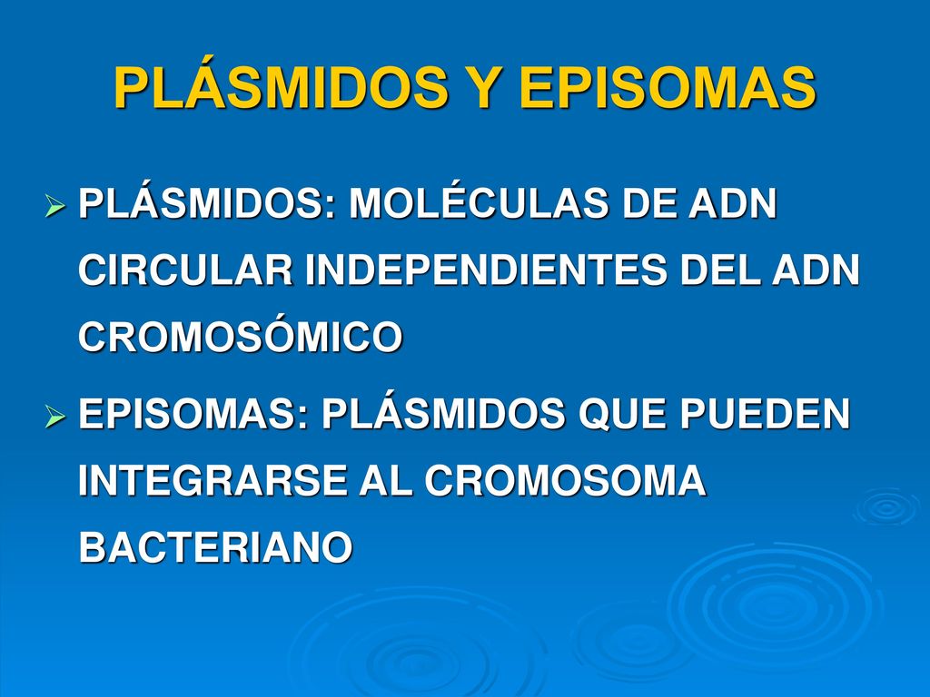 PLÁSMIDOS Y EPISOMAS PLÁSMIDOS: MOLÉCULAS DE ADN CIRCULAR INDEPENDIENTES DEL ADN CROMOSÓMICO.