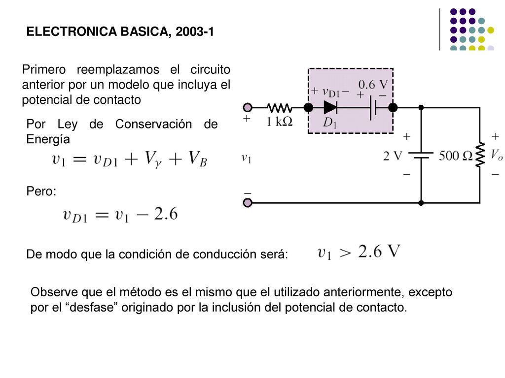 ELECTRONICA BASICA, Primero reemplazamos el circuito anterior por un modelo que incluya el potencial de contacto.