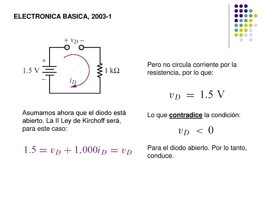 ELECTRONICA BASICA, Pero no circula corriente por la resistencia, por lo que:
