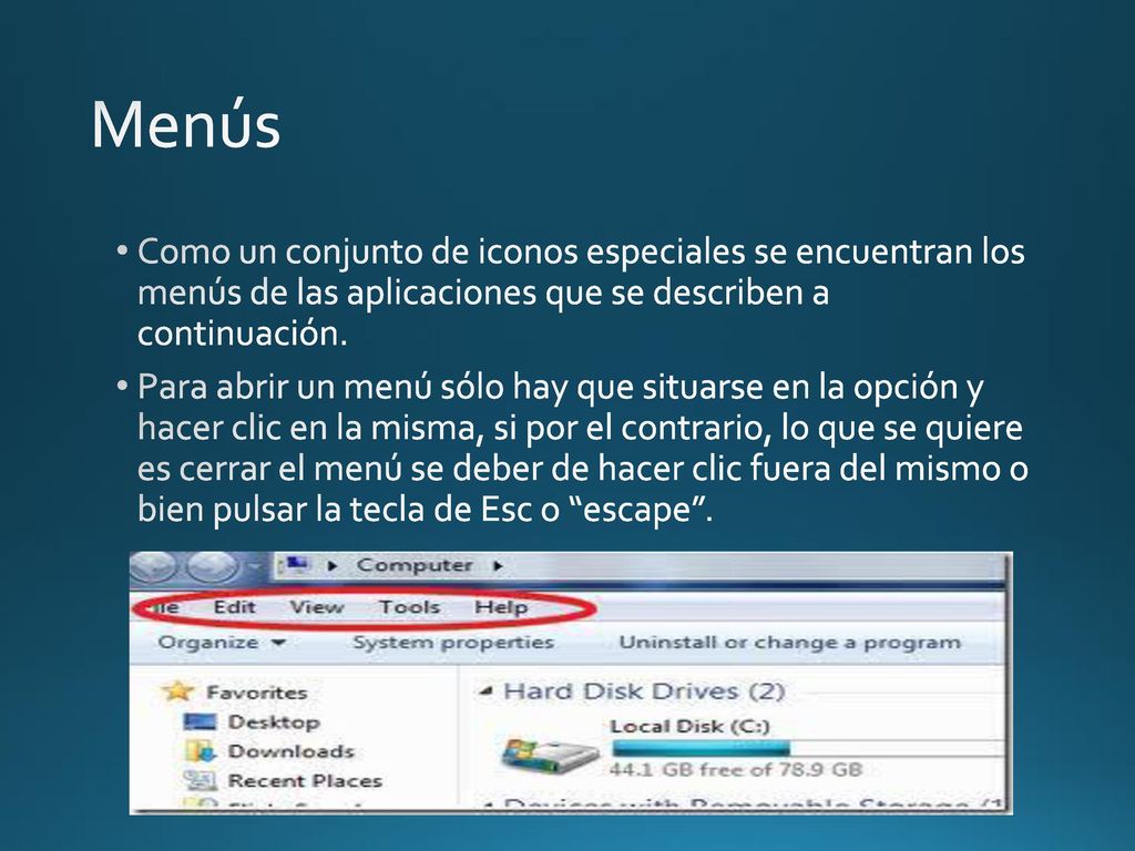 Menús Como un conjunto de iconos especiales se encuentran los menús de las aplicaciones que se describen a continuación.