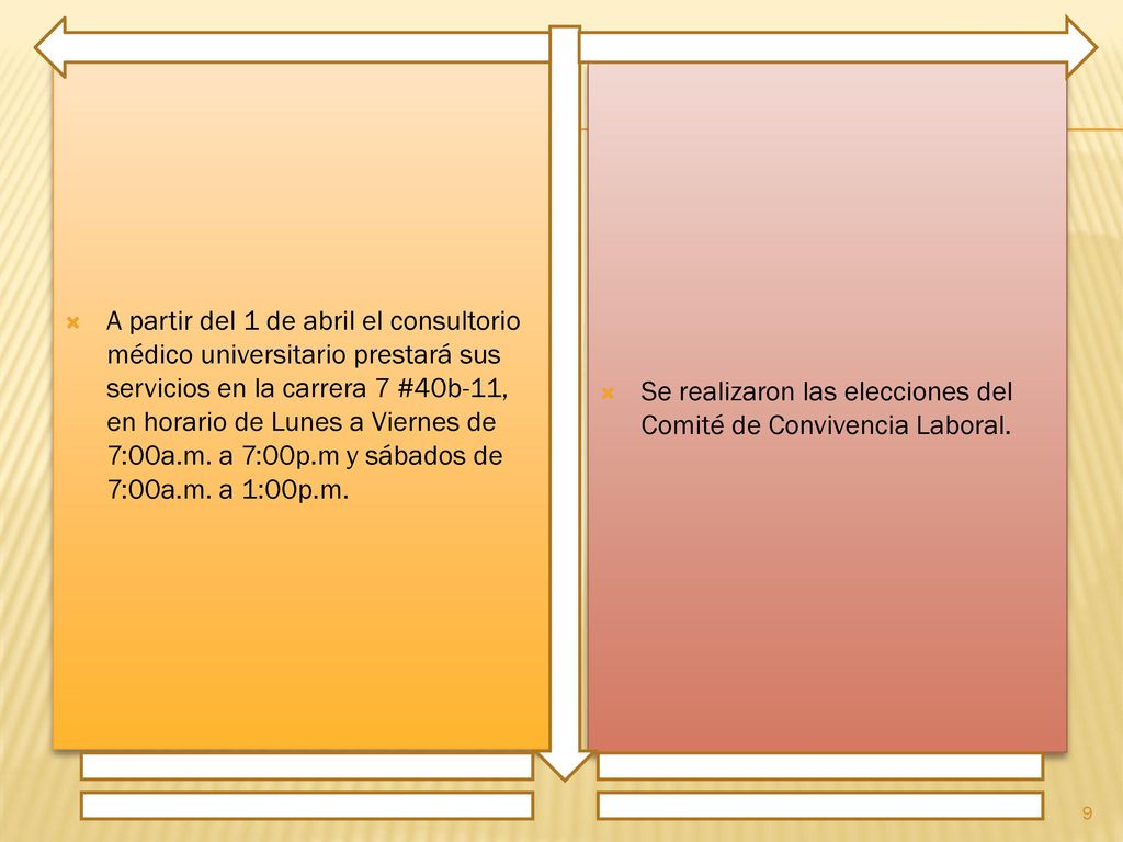 A partir del 1 de abril el consultorio médico universitario prestará sus servicios en la carrera 7 #40b-11, en horario de Lunes a Viernes de 7:00a.m. a 7:00p.m y sábados de 7:00a.m. a 1:00p.m.
