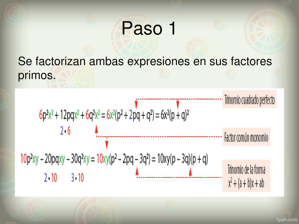 Paso 1 Se factorizan ambas expresiones en sus factores primos.