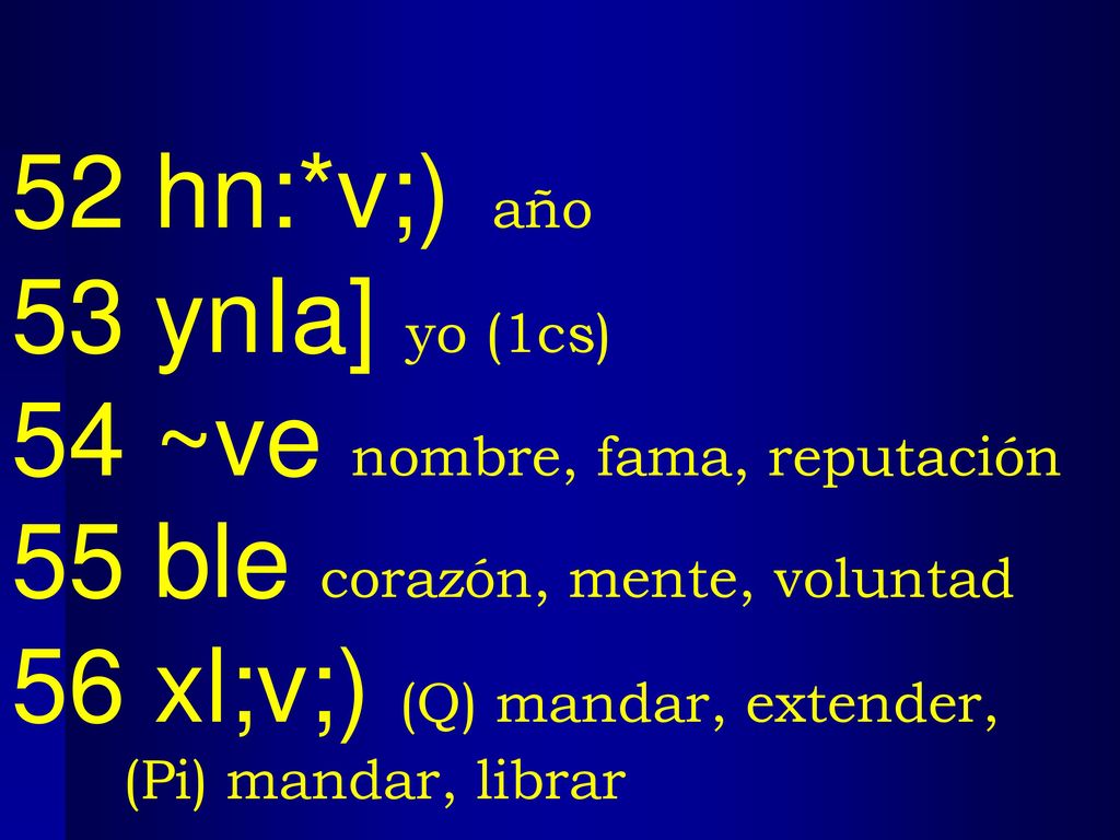 54 ~ve nombre, fama, reputación 55 ble corazón, mente, voluntad