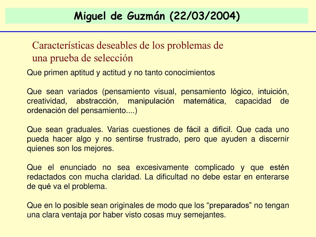 Características deseables de los problemas de una prueba de selección