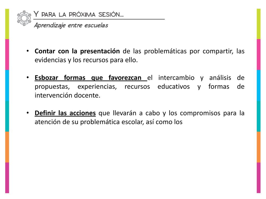 Contar con la presentación de las problemáticas por compartir, las evidencias y los recursos para ello.