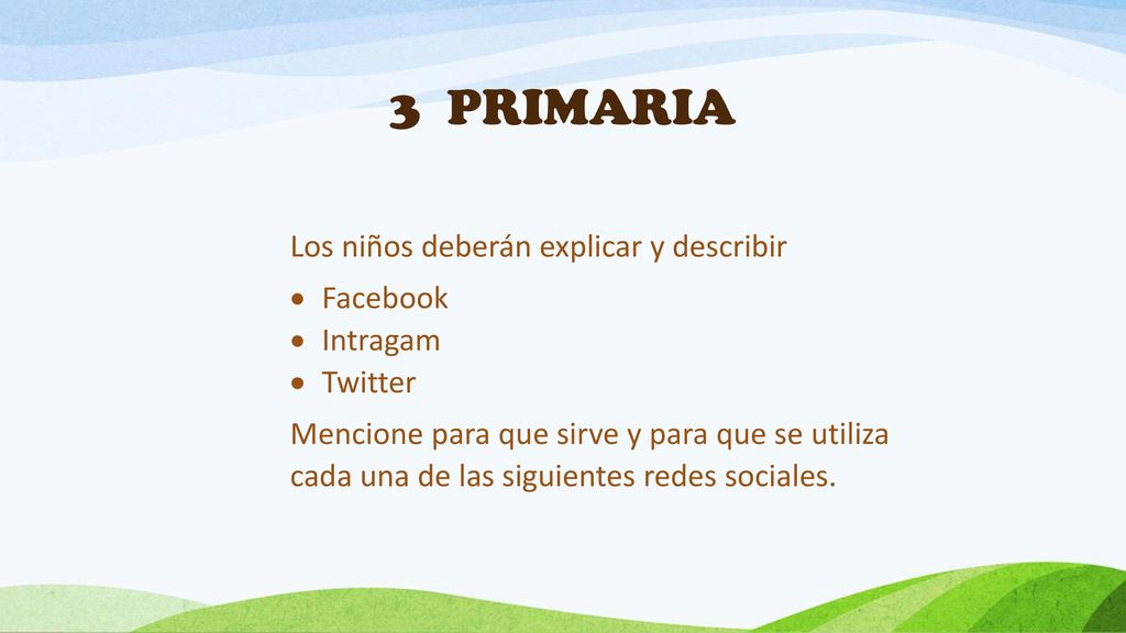 3 PRIMARIA Los niños deberán explicar y describir Facebook Intragam