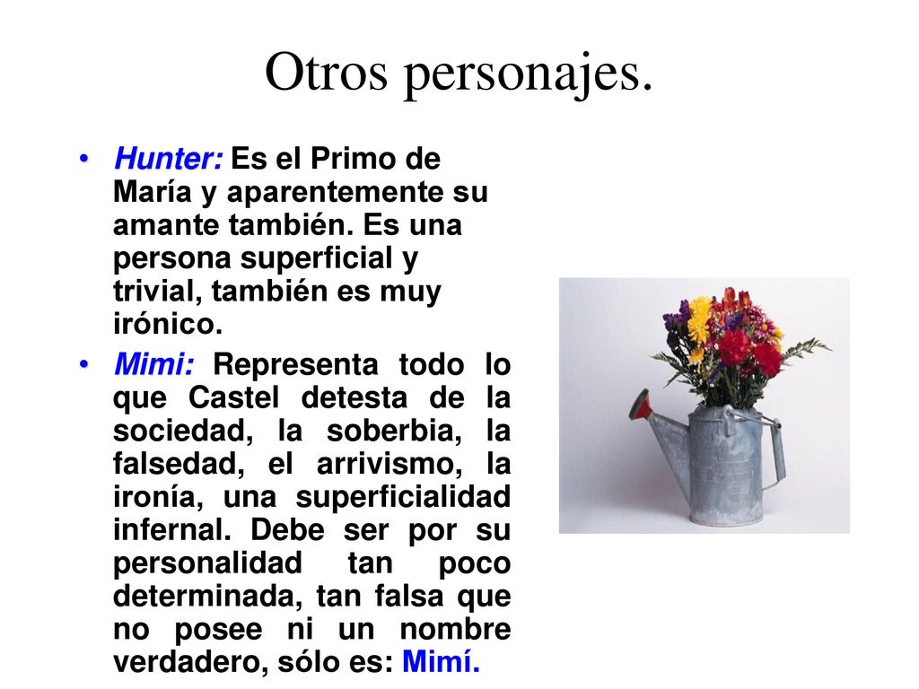 Otros personajes. Hunter: Es el Primo de María y aparentemente su amante también. Es una persona superficial y trivial, también es muy irónico.