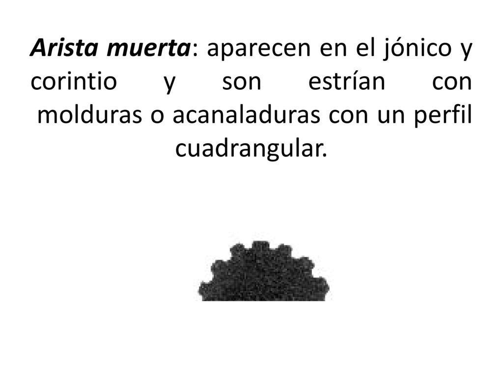 Arista muerta: aparecen en el jónico y corintio y son estrían con molduras o acanaladuras con un perfil cuadrangular.