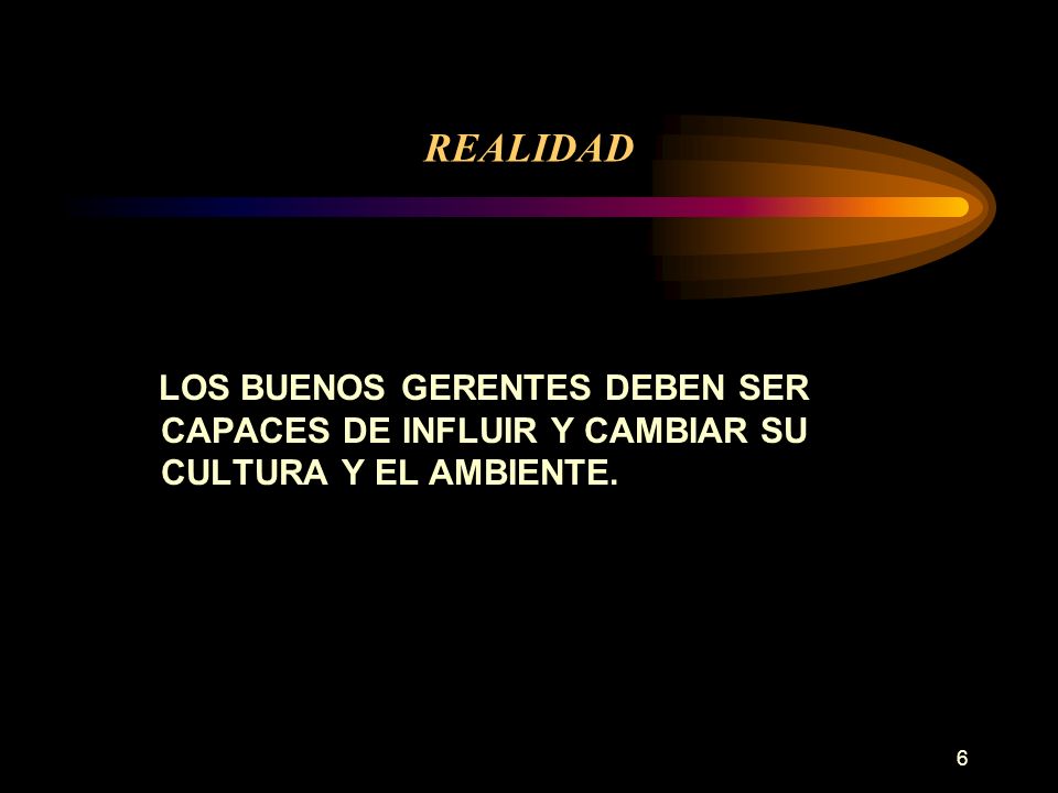 REALIDAD LOS BUENOS GERENTES DEBEN SER CAPACES DE INFLUIR Y CAMBIAR SU CULTURA Y EL AMBIENTE.
