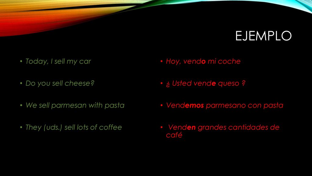 Ejemplo Today, I sell my car Do you sell cheese