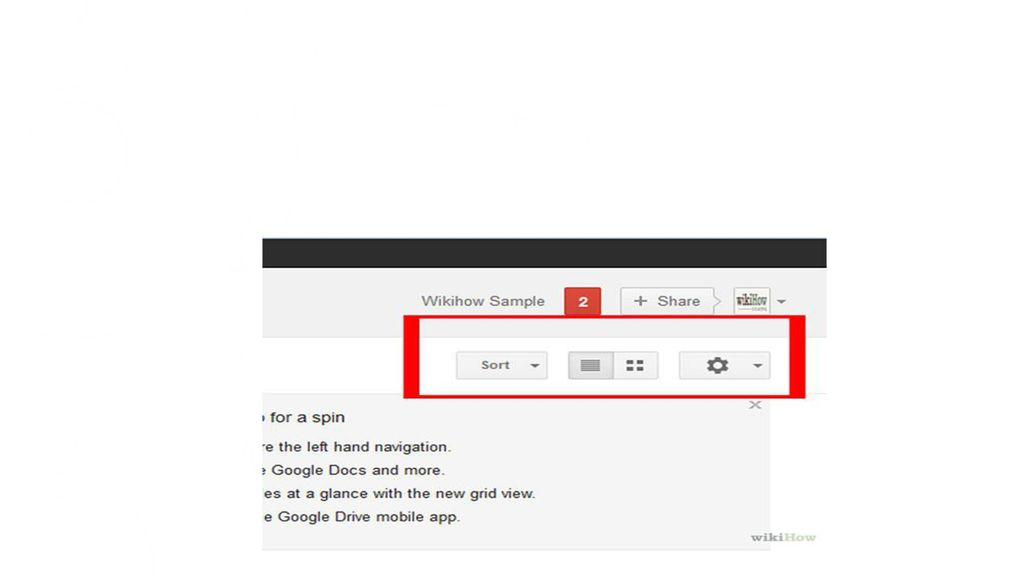 Usar Google Drive En la parte superior derecha hay un menú horizontal que te permitirá ajustar las opciones de tu Google Drive.