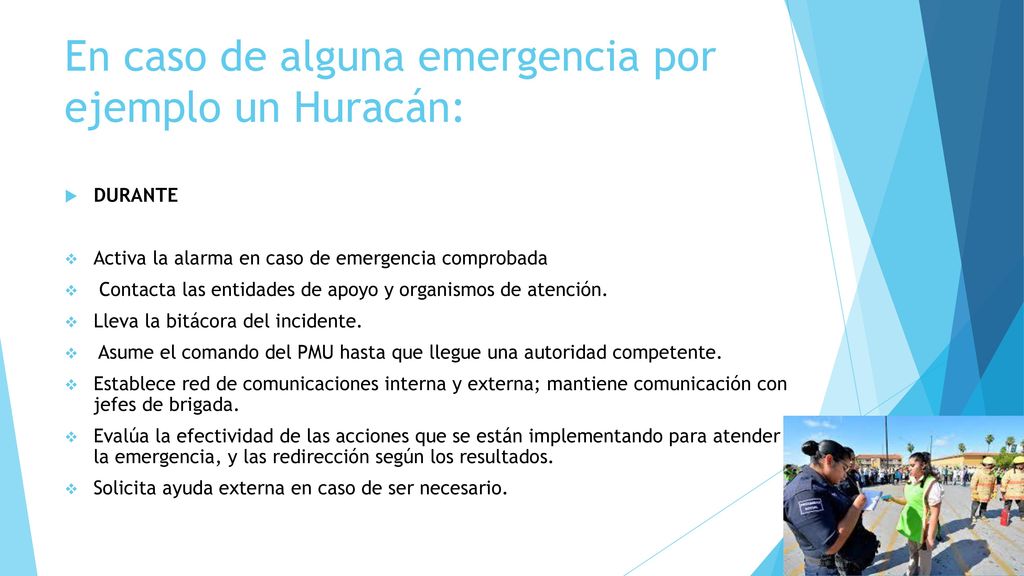 En caso de alguna emergencia por ejemplo un Huracán: