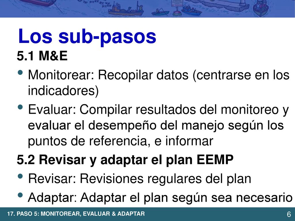 Los sub-pasos 5.1 M&E. Monitorear: Recopilar datos (centrarse en los indicadores)